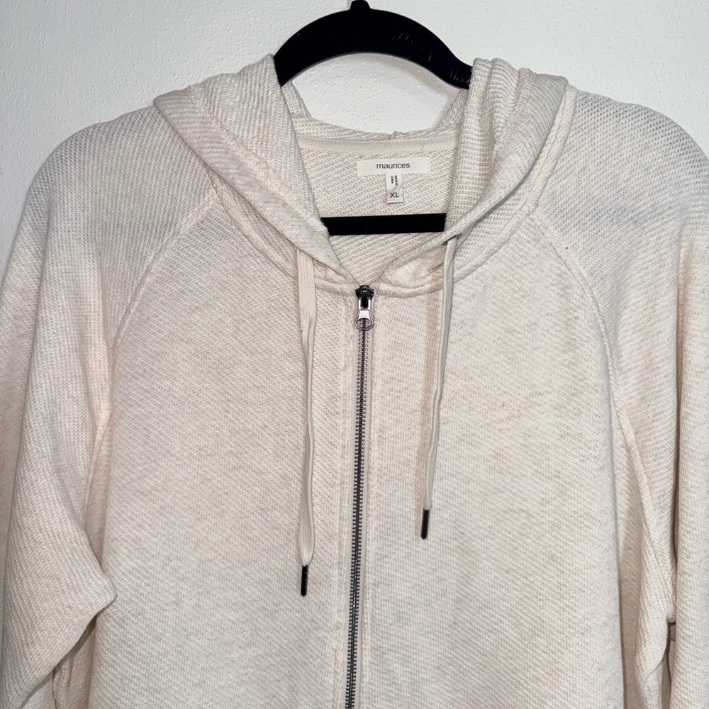 Maurices Textured Full Zip Hoodie Solid Cream Lounge Sweatshirt Xlarge Women’s - Picture 2 of 10